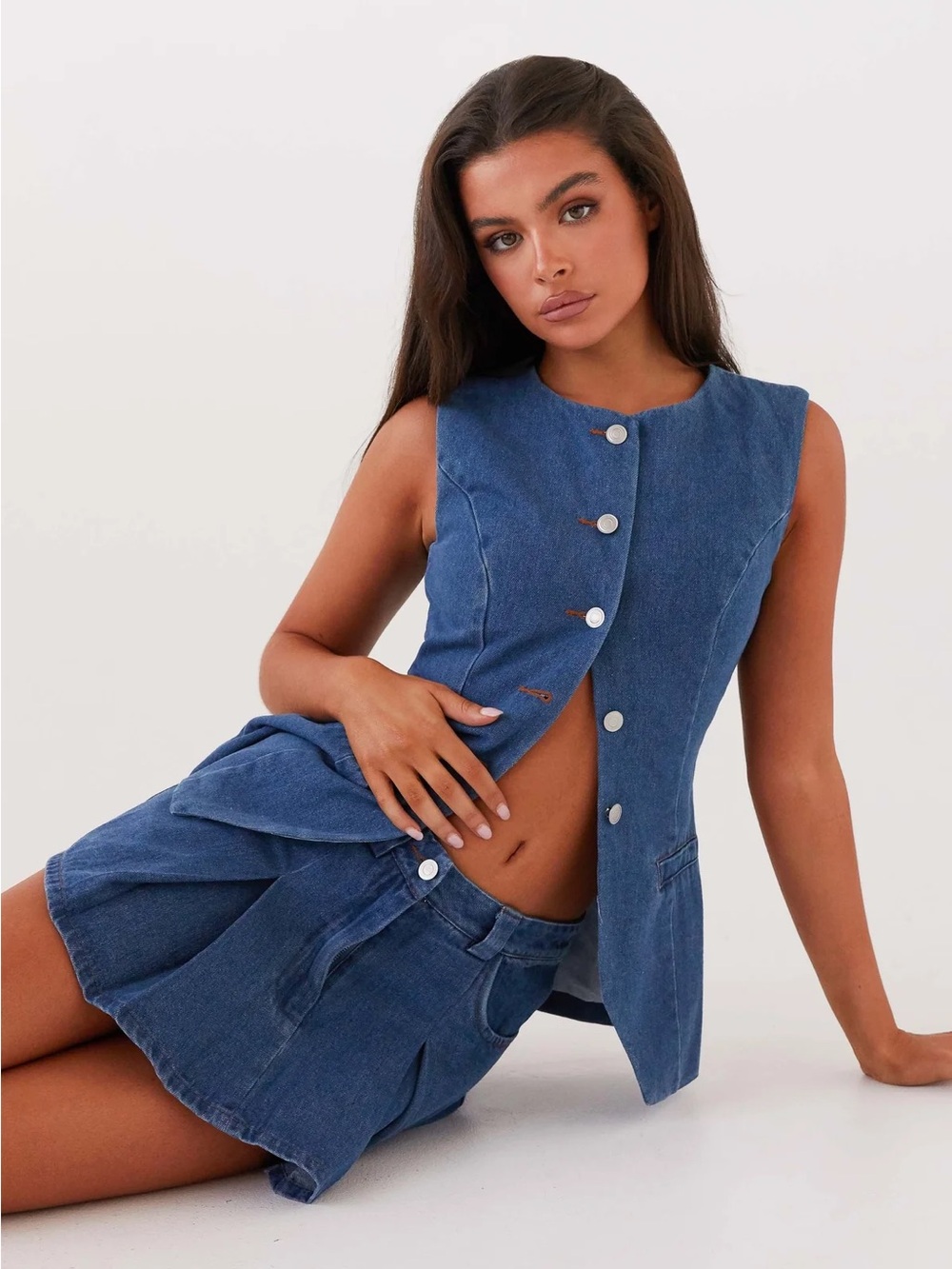 Peppermayo Denim Blue Pleated Skirt
